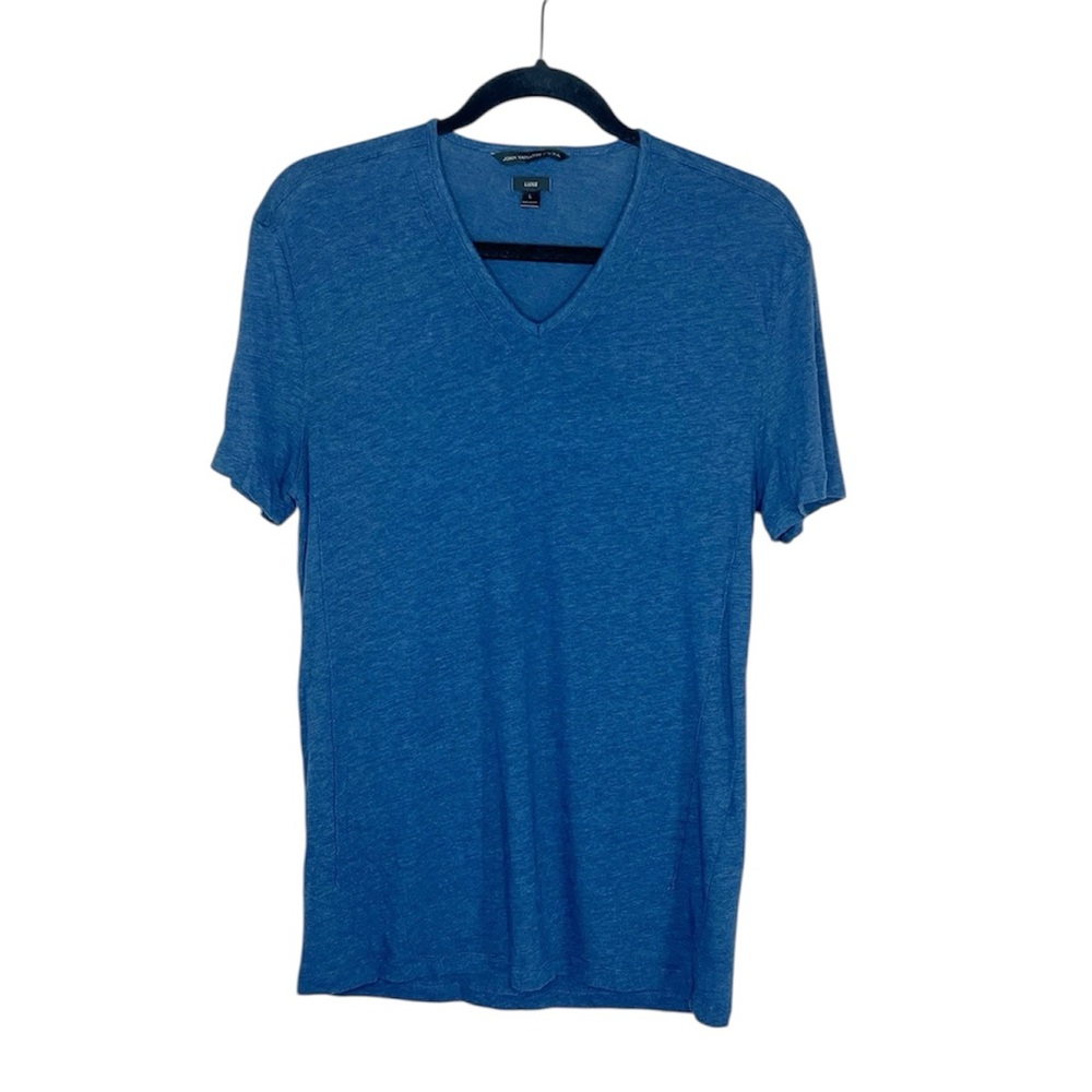 John Varvatos Star USA Blue Pintuck V Neck Tee size Large (runs slim)